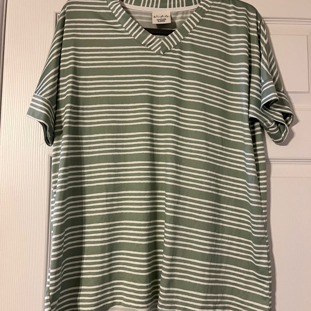 Wonderly Green and White Striped Short Sleeve Tee